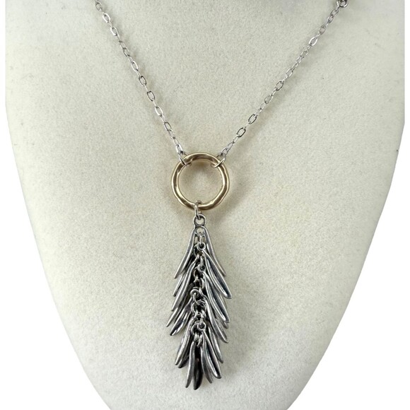 J. Jill Mixed Metal Rosemary Leaves Pendant Necklace & Earrings Silver Gold Tone - Picture 8 of 16